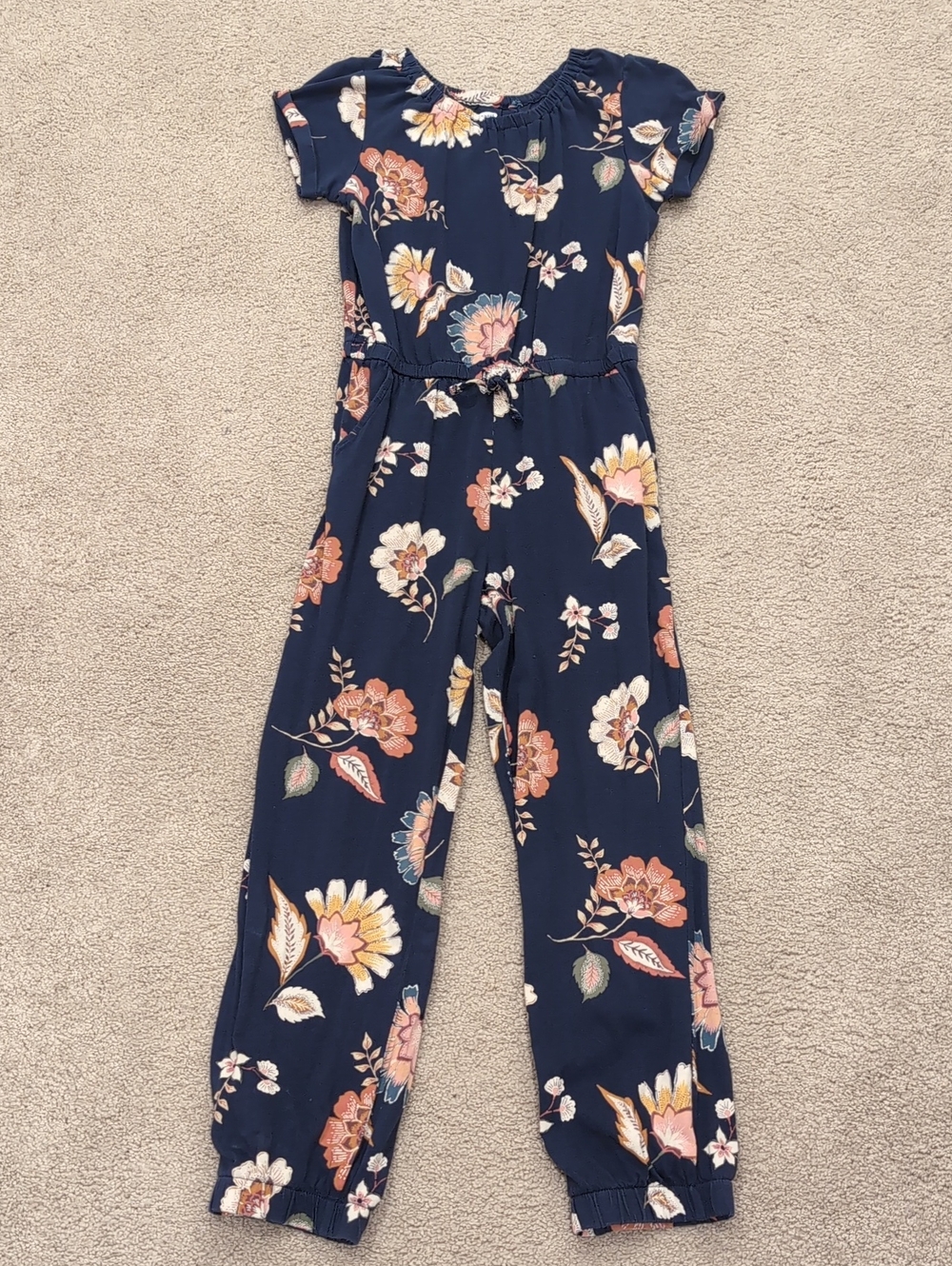 Old Navy Navy Floral Short Sleeve Girls' Jumpsuit